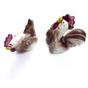 Vintage Rooster Hen Salt & Pepper Shakers Eclectic Kitchen Decor Kitschy Kitchen